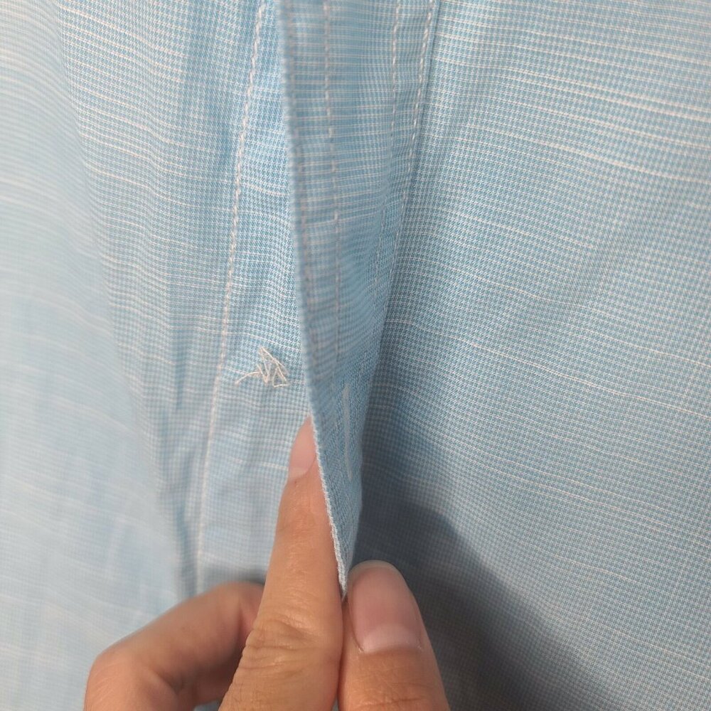 Cremieux Shirt Large Mens Light Blue Houndstooth Button Up Short Sleeve Cotton - Picture 6 of 12